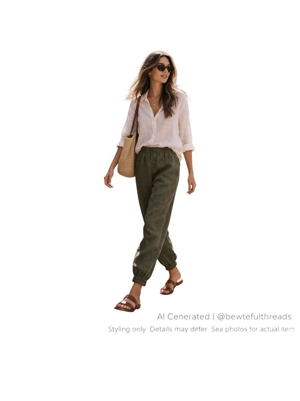 Community Olive Linen Blend S M Jogger Relaxed Pant
